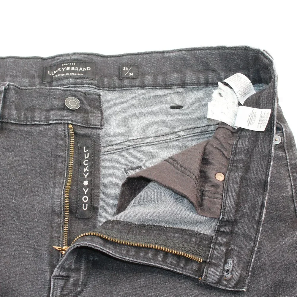 Lucky Brand 37 X 33 Athletic Fit Black Flex Straight Leg Distressed Denim Jeans - Picture 7 of 11